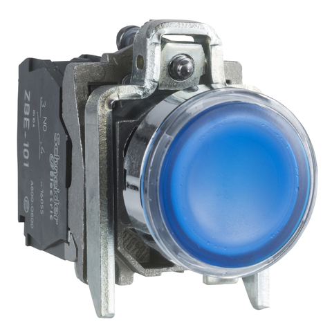 Pulsador Cuerpo Metálico Luminoso Rasante con LED (Incluido), 24 VAC/DC, Azul, NA+NC