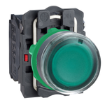 Pulsador Cuerpo Plástico Luminoso, Rasante con LED (Incluido), 110-120 VAC, Verde, NA+NC