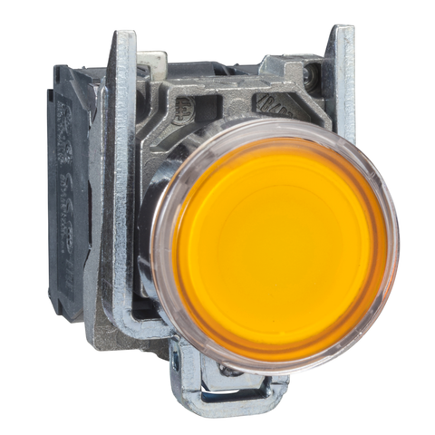 Pulsador Cuerpo Metálico Luminoso Rasante con LED (Incluido), 120 VAC, Amarillo, NA+NC