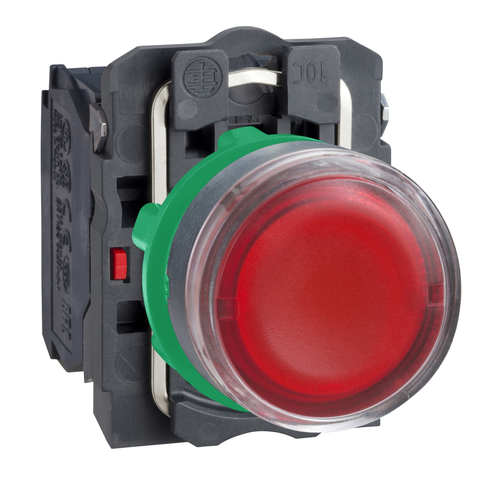 Pulsador Cuerpo Plástico Luminoso, Rasante con LED (Incluido), 24 VAC/VDC, Rojo, NA+NC