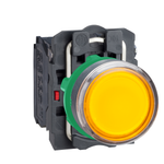 Pulsador Cuerpo Plástico Luminoso, Rasante con LED (Incluido), 110-120 VAC, Amarillo, NA+NC