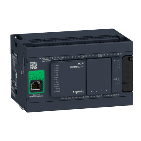 Controlador Lógico Modicon M241, 100 a 240 VAC, 14 PNP/NPN, 24 VDC, 4PNP + 6Relay, Ethernet + 2Serie