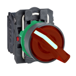 Selector Cuerpo Plástico Luminoso (Incluye LED), 230-240 VAC, Rojo, 2 Posiciones, Fija, NA+NC