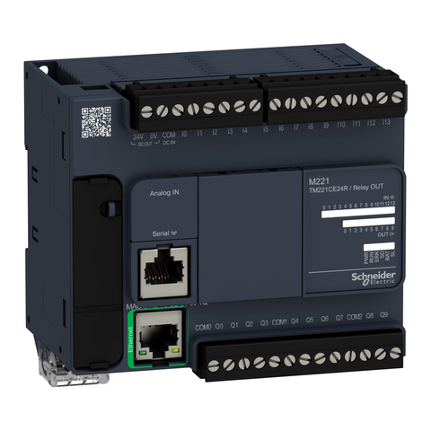 Controlador Lógico Modicon M221, 110 a 240 VAC, 14 PNP/NPN, 10 Relay, 2 E 0…10VDC, Ethernet + Serie